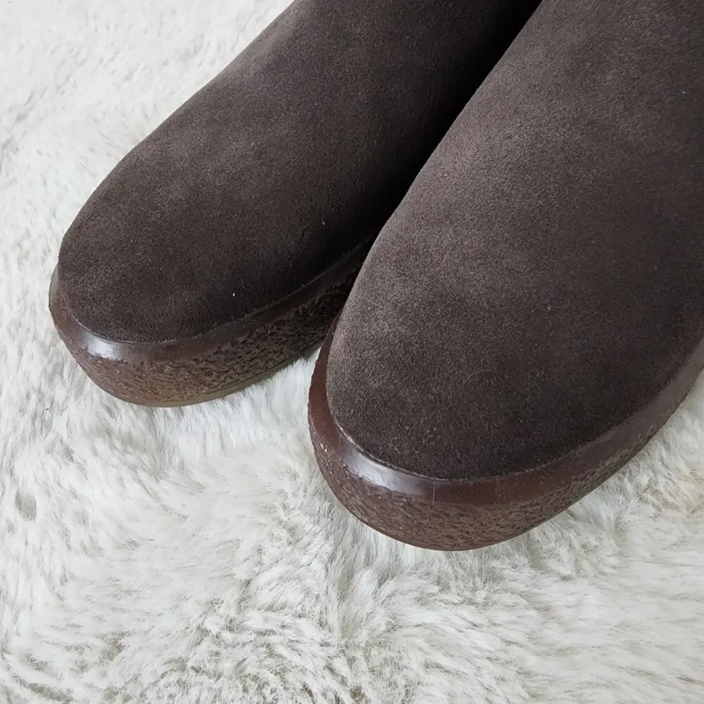Madewell The Toasty Dark Brown Suede Shearling Chelsea Boots Waterproof 8 NEW